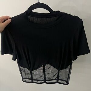 Black Mesh Detail Crop Top